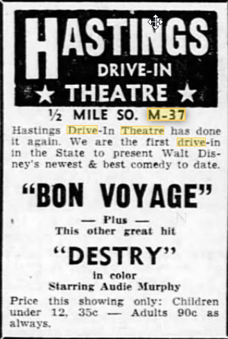 Hastings Drive-In Theatre - 28 Jul 1962 Ad (newer photo)
